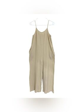 Hunter & Brown Cream Gauze Wide Leg Jumpsuit Overalls Sz S 100% Cotton Boho